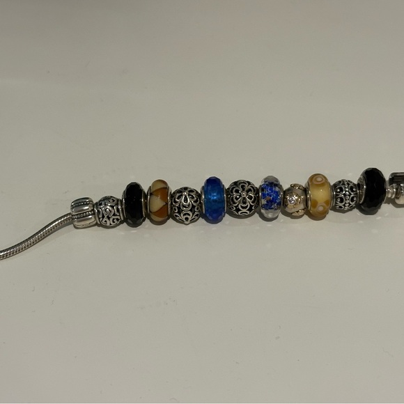 Pandora Silver Charm Bracelet with Blue and Black Beads - Picture 2 of 8